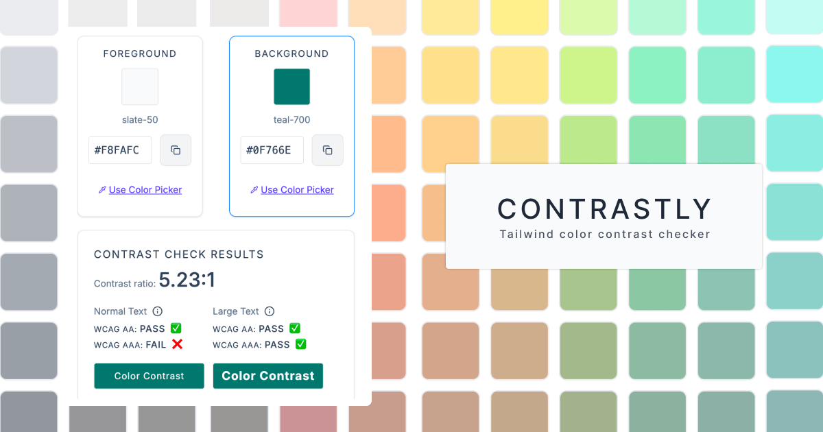 Color contrast checker with Tailwind palette grid